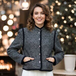 JoS. A. Bank Virgin Wool Vintage Cropped Tweed Blazer Button Up Business Jacket